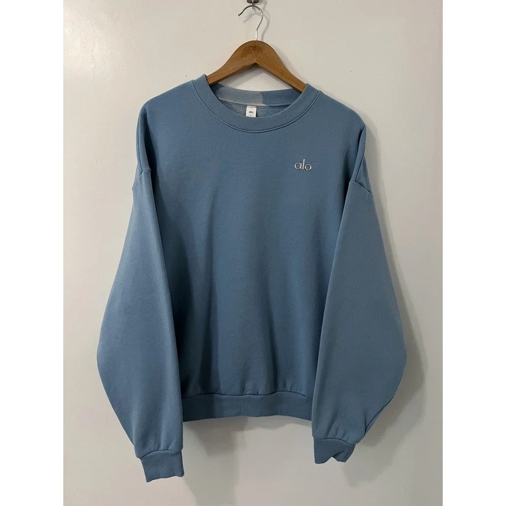 Alo Yoga Crewneck Sweatshirt Blue Relaxed Fit Logo Women's Size M